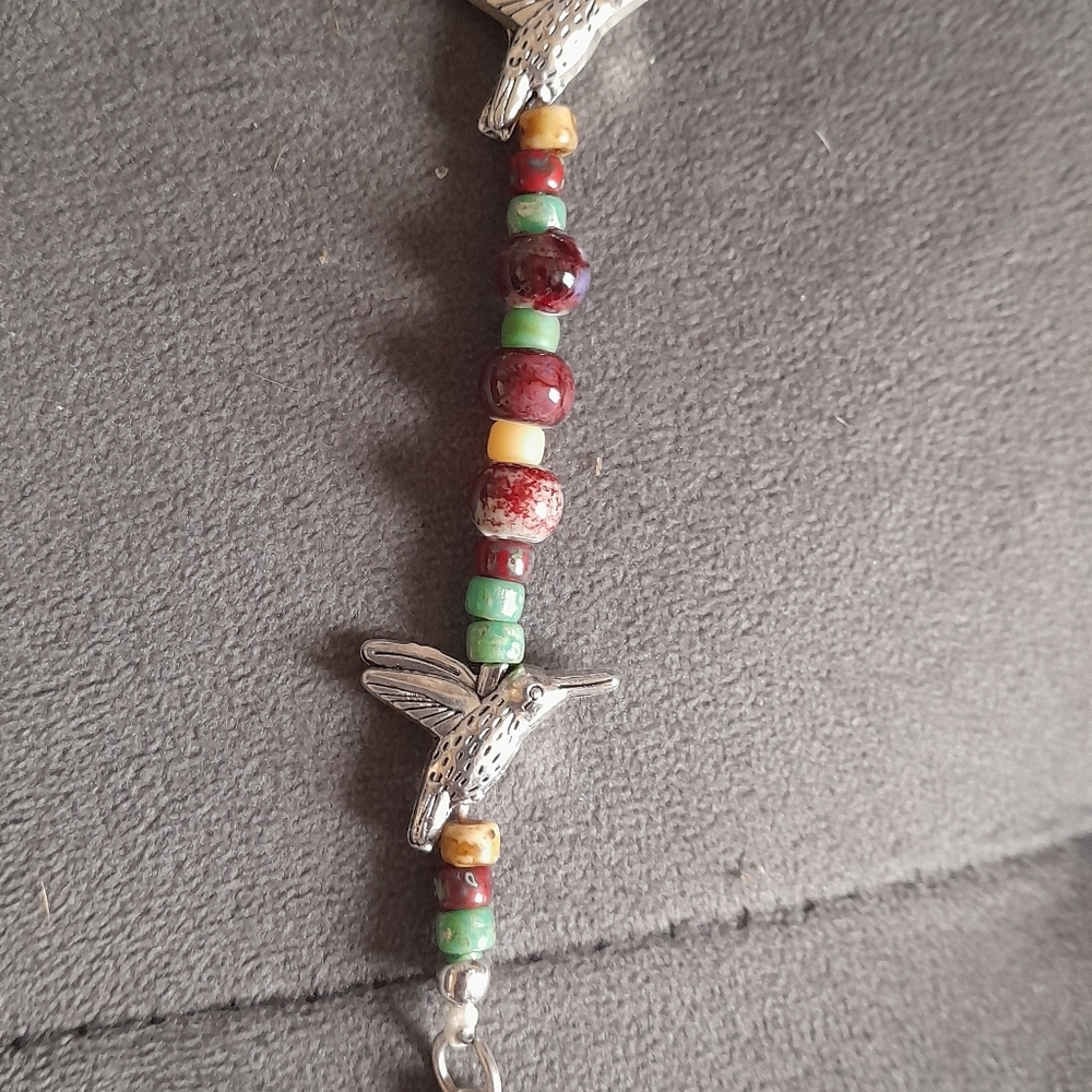 Hummingbird With Woodland Red Green All Beaded Jesus Rosary Catholic Religious - Picture 5 of 7